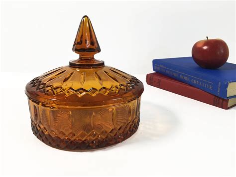 Vintage Imperial Glass Amber Old Williamsburg Candy Dish Wlid Pedestal Jar Baskets And Bowls Home
