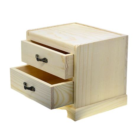 Buy Unfinished Wooden Jewelry Storage Box 2 Drawers With Mirror For