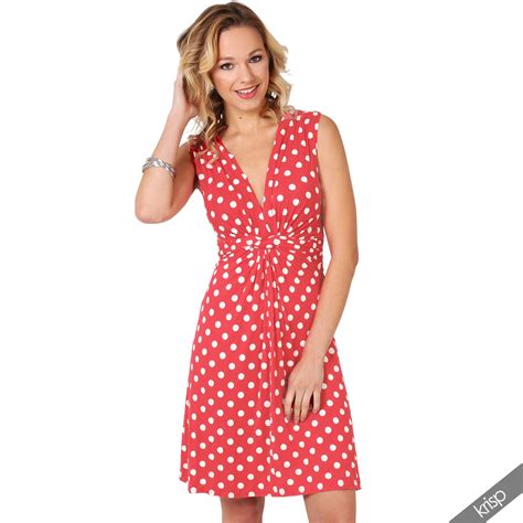 womens polka dot retro dress pleated skirt wrap mini v neck top swing party ebay