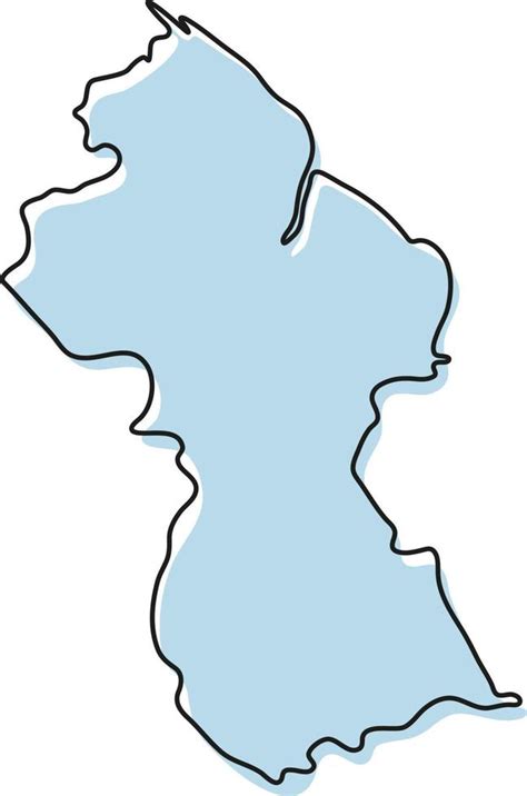 Mapa De Contorno Simple Estilizado Del Icono De Guyana Croquis Azul