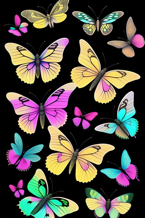 Lexica Colorful Pastel Butterflies On Pale Black Paper Very