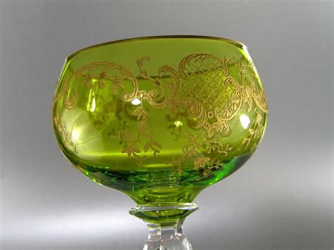 Gilt And Engraved Hollow Stem Wine Goblet Antique Green Glass From Stonehouseantiques On Ruby Lane
