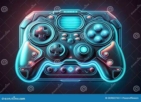 Neon Future Game Controller Created With Generative Ai Technology Stock