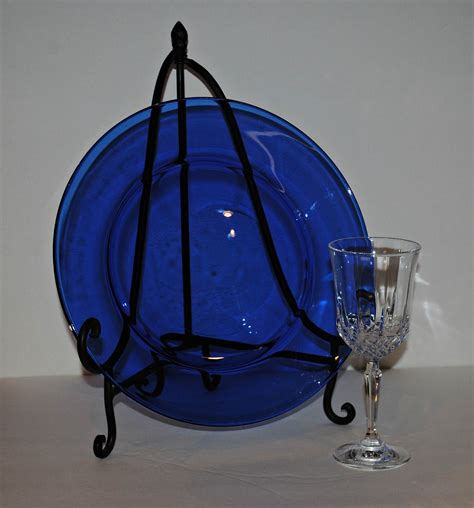 Vintage Cobalt Blue Glass Platter 13 Glass Serving Plate Etsy Glass Platters Glass Serving