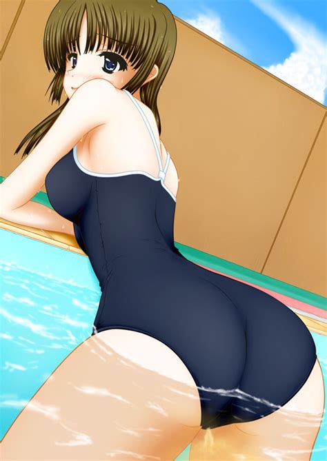 Rule 34 Ass Back View Blush In Pool Looking Back One Piece Swimsuit Peeing In Pool Peeing