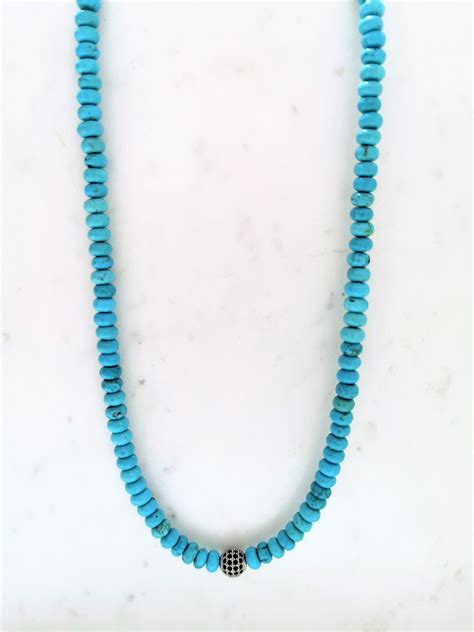 Turquoise Beaded Necklace For Men Long Gemstone Necklace Men Etsy