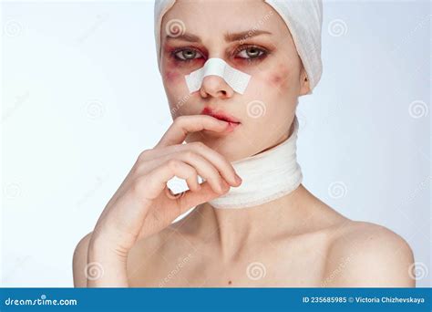 Portrait Of A Woman Facial Injury Health Problems Bruises Pain Studio