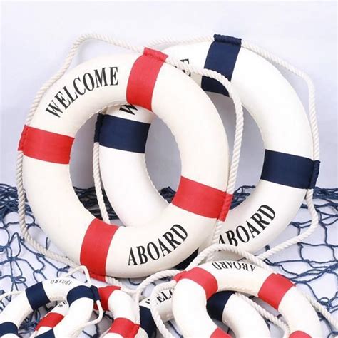 Home Decor Ornament Hanging Boat Lifebuoy Welcome Aboard Nautical Wall