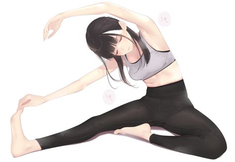 Safebooru 1girl Ama Mitsuki Armpits Barefoot Black Hair Black Legwear