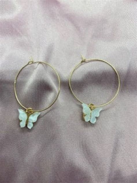 Novelty White Butterfly Earrings On Gold Plated Hoops Summer Etsy