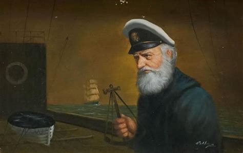 Lot Pellage Sailor At Sea With Sextant Oil On Canvas Frame 31 X 42 12 In