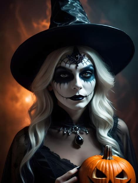 premium ai image beautiful woman in witch costume with halloween makeup halloween candle