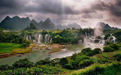 Detian Waterfall Daxin County Guangxi China Desktop Wallpaper Hd