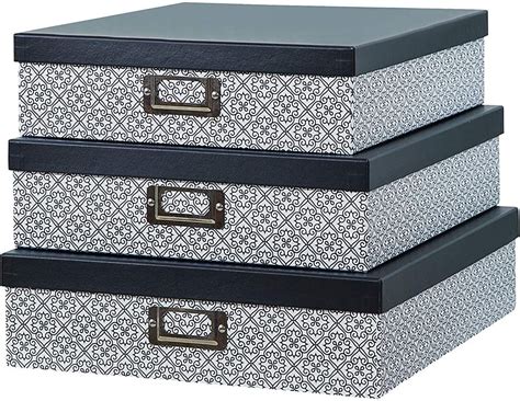 Slpr Decorative Storage Cardboard Boxes With Metal Plate Set Of 3