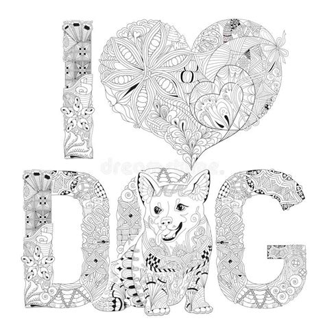 Word I Love Dog For Coloring Vector Decorative Zentangle Object Stock