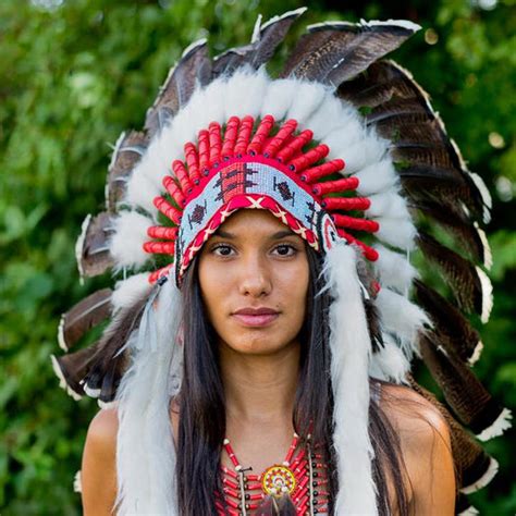 White Shaded Red Indian Headdress 75cm Indian Headdress Novum Crafts