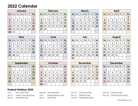 2022 Printable Calendar One Page With Holidays Calendar Example And Ideas