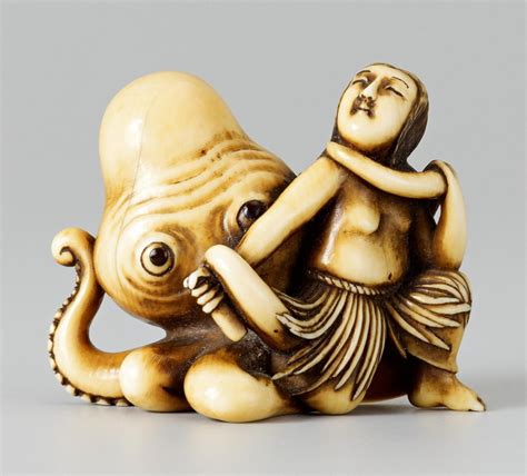 an ivory shunga netsuke of an ama and octopus late 19th century auktionshaus lempertz