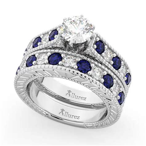 Antique Diamond Sapphire Bridal Ring Set K White Gold Ct U