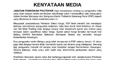 Bagi membekal makanan bermasak di asrama yayasan terengganu kemaman , sm imtiaz yayasan terengganu kuala nerus dan sm imtiaz yayasan terengganu setiu seperti yang dinyatakan di bawah bagi tempoh 2 tahun mulai 01hb. PenangKini: KENYATAAN MEDIA JABATAN PENDIDIKAN POLITEKNIK