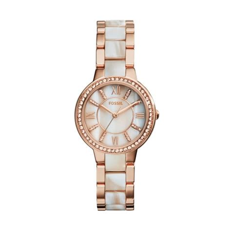 Fossil Ladies Virginia Rose Gold And Mother Of Pearl Bracelet Watch