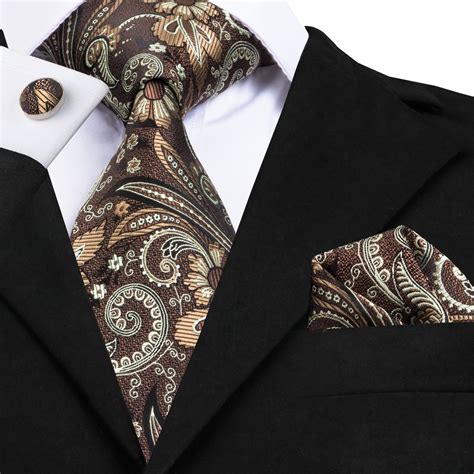 Sn 1716 Brown Neckties Silk Mens Ties Fashion Paisley Neck Tie Set