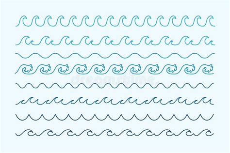 Waves Curve Line Style Sea Pattern Borders Stock Vector Illustration