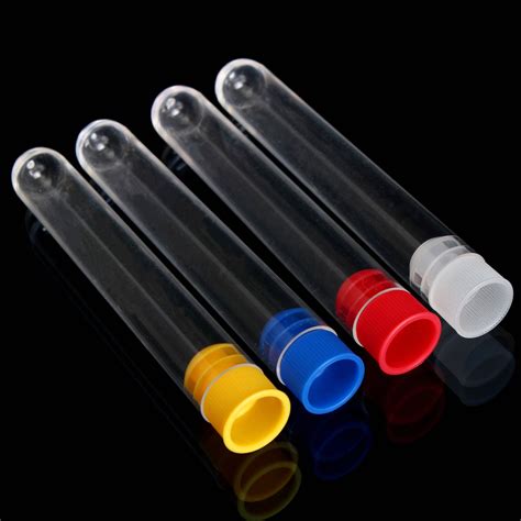 102050pcs Clear Plastic Test Tubes 100x16mm Push Caps Stopper Lab Teach