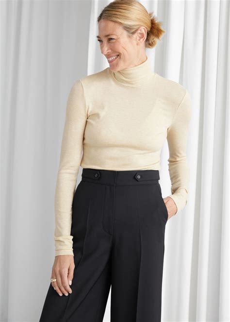 Fitted Lyocell Ribbed Turtleneck Beige Turtlenecks And Other