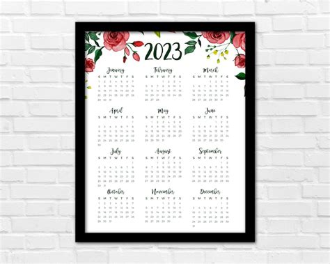 2023 Year At A Glance Rose Calendar Printable Calendar Etsy Hong Kong