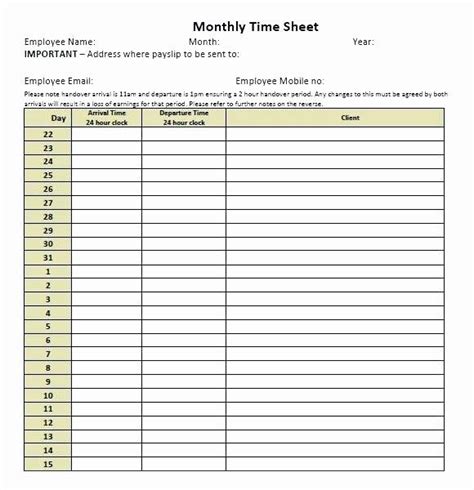 Time Card Template For Word Lovely Printable Monthly Timesheet Semi