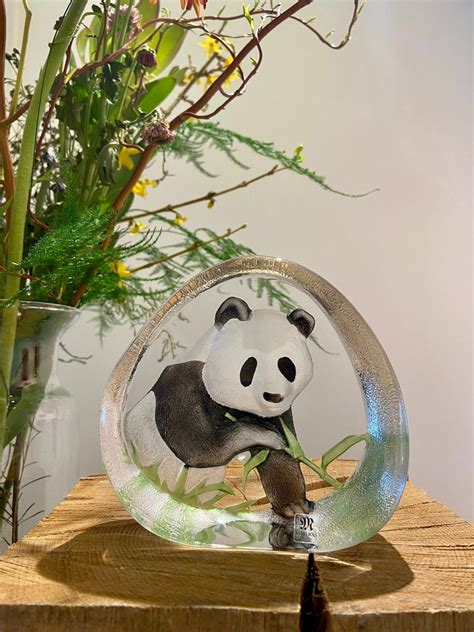 Crystal Panda Art Glass Sculpture By Mats Jonasson Sweden Etsy