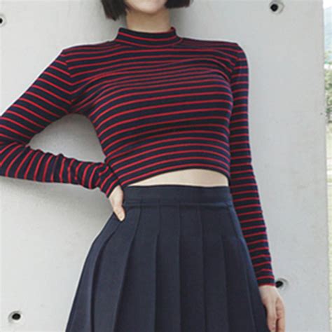 Free Shipping Crop Tops Women Chic All Match Classic Stripe Slim Short Bustier Crop Top