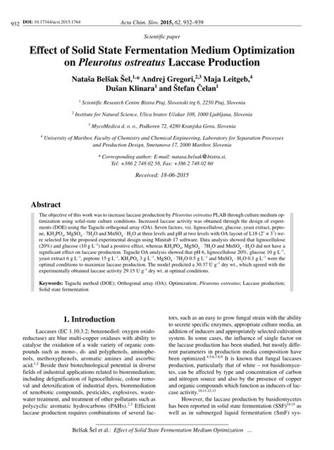 pdf effect of solid state fermentation medium optimization on pleurotus ostreatus laccase