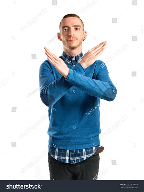 Young Man Doing No Gesture Over White Background Stock Photo 200620973