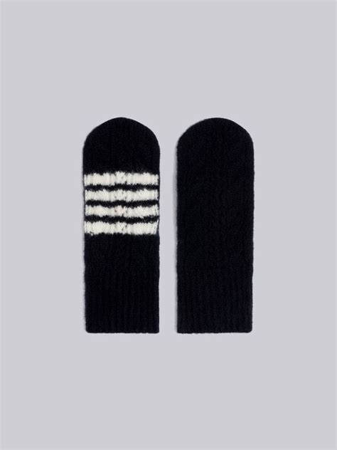 Hairy Silk Cashmere Cable Pointelle 4 Bar Mittens Thom Browne Official