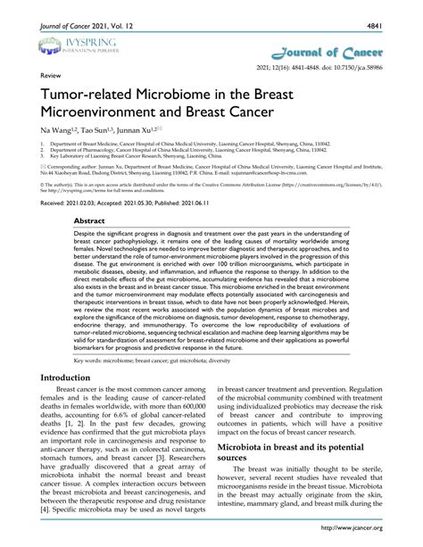 Pdf Tumor Related Microbiome In The Breast Microenvironment And