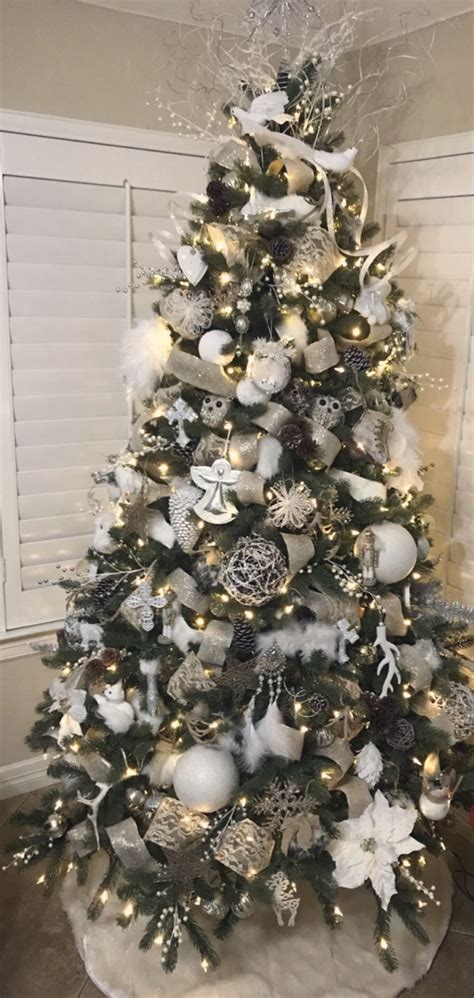 White Silver And Gold Christmas Decor Rustic Glam Christmas Tree Glam