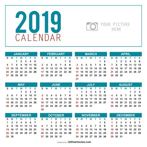 Yearly Calendar Template 2019