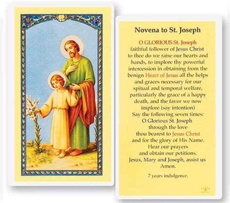 Novena To St Joseph Laminated Prayer Cards 25 Pack