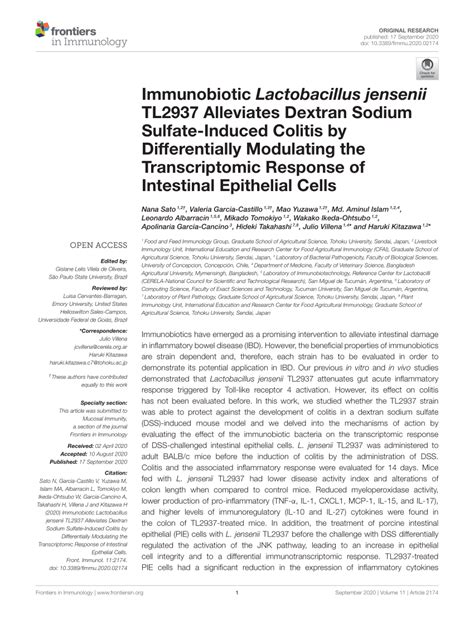 Pdf Immunobiotic Lactobacillus Jensenii Tl2937 Alleviates Dextran
