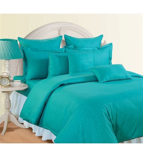 Buy Aqua Cotton Queen Size Bed Sheet - Set of 3 by Swayam Online - Solid Colour Queen Size Bed ...