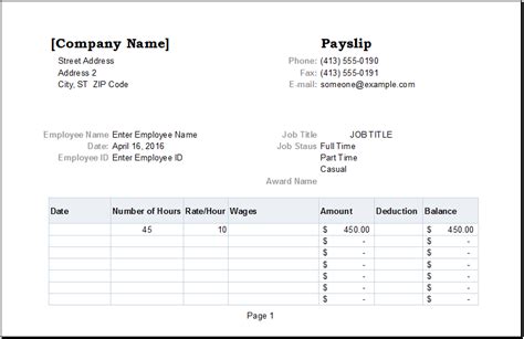 Employee Payslip Template For Ms Excel Excel Templates