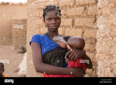Samba Village Yako Province Burkina Faso A Young Mother Breast