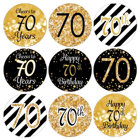 70th Birthday Party Decoration Stickers Gold And Black 180 Count