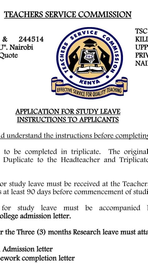 Application For Study Leave From Tsc And The Study Leave Policy Free