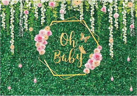 Allenjoy 7x5ft Oh Baby Flower Backdrop Baby Shower Floral Green Leaves