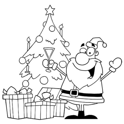 Coloriage Père Noël au pied du sapin en Ligne Gratuit à imprimer