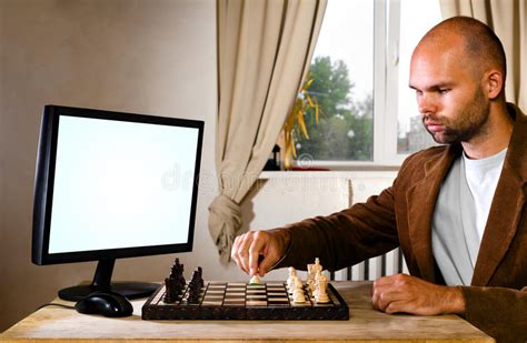 Human Chess Player Against Computer Stock Photo Image Of Sport
