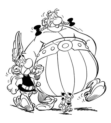 Asterix and Obelix coloring pages for kids closeup, printable free